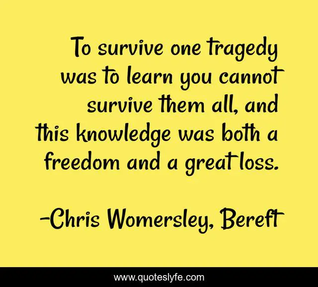 To survive one tragedy was to learn you cannot survive them all, and this knowledge was both a freedom and a great loss.