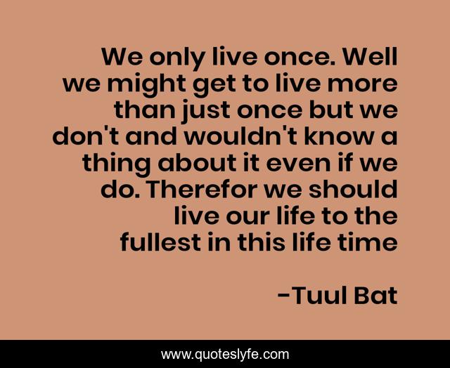 We only live once. Well we might get to live more than just once but we don't and wouldn't know a thing about it even if we do. Therefor we should live our life to the fullest in this life time