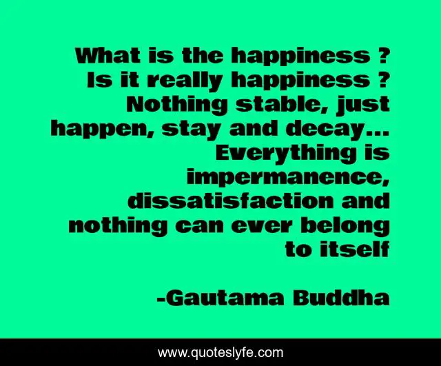 What is the happiness ? Is it really happiness ? Nothing stable, just happen, stay and decay... Everything is impermanence, dissatisfaction and nothing can ever belong to itself