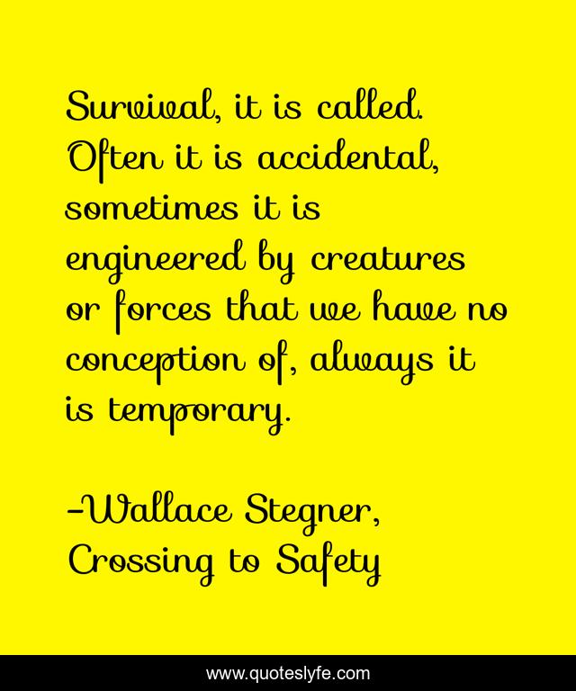 Survival, it is called. Often it is accidental, sometimes it is engineered by creatures or forces that we have no conception of, always it is temporary.