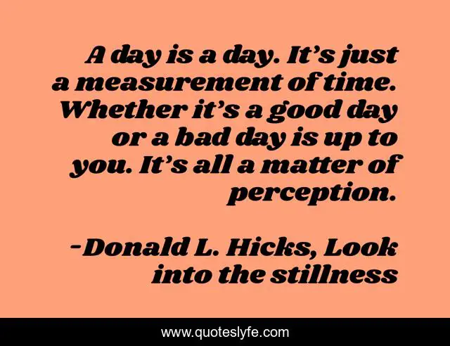 A day is a day. It’s just a measurement of time. Whether it’s a good day or a bad day is up to you. It’s all a matter of perception.