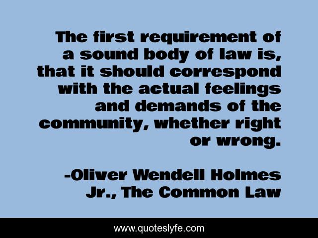 The first requirement of a sound body of law is, that it should correspond with the actual feelings and demands of the community, whether right or wrong.
