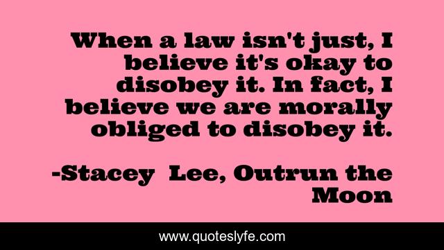 When a law isn't just, I believe it's okay to disobey it. In fact, I believe we are morally obliged to disobey it.