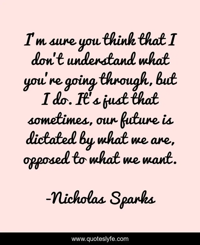 I'm sure you think that I don't understand what you're going through, but I do. It's just that sometimes, our future is dictated by what we are, opposed to what we want.