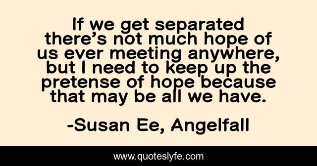 If we get separated there’s not much hope of us ever meeting anywhere, but I need to keep up the pretense of hope because that may be all we have.