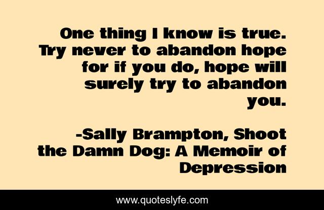 One thing I know is true. Try never to abandon hope for if you do, hope will surely try to abandon you.