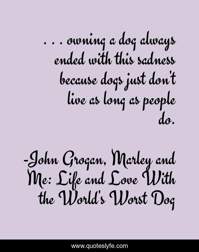. . . owning a dog always ended with this sadness because dogs just don't live as long as people do.