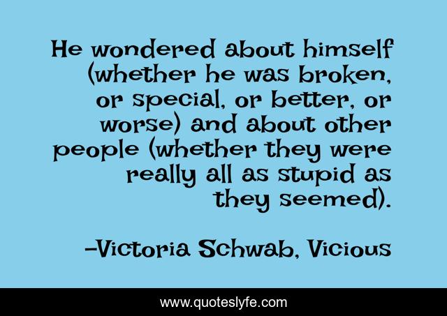 He wondered about himself (whether he was broken, or special, or better, or worse) and about other people (whether they were really all as stupid as they seemed).