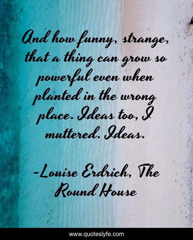 And how funny, strange, that a thing can grow so powerful even when planted in the wrong place. Ideas too, I muttered. Ideas.