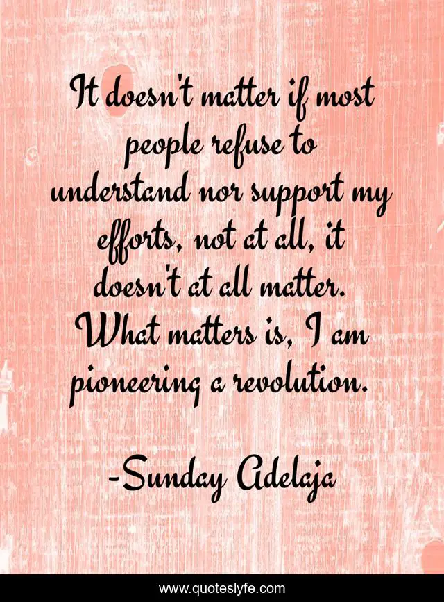 It doesn't matter if most people refuse to understand nor support my efforts, not at all, it doesn't at all matter. What matters is, I am pioneering a revolution.