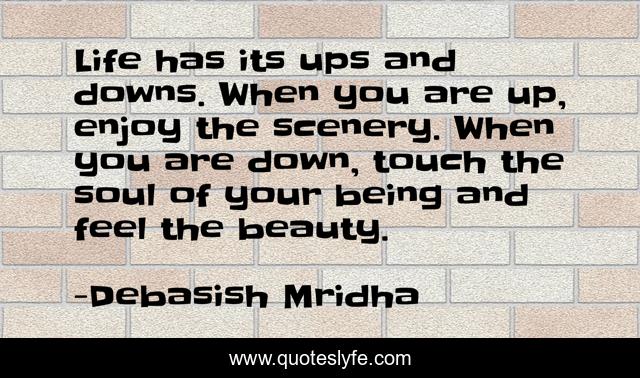 Life has its ups and downs. When you are up, enjoy the scenery. When you are down, touch the soul of your being and feel the beauty.
