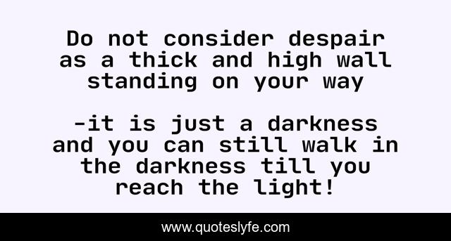 Do not consider despair as a thick and high wall standing on your way