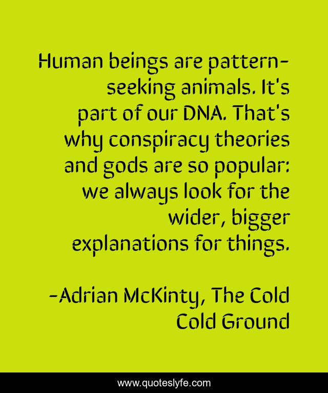 Human beings are pattern-seeking animals. It's part of our DNA. That's why conspiracy theories and gods are so popular: we always look for the wider, bigger explanations for things.