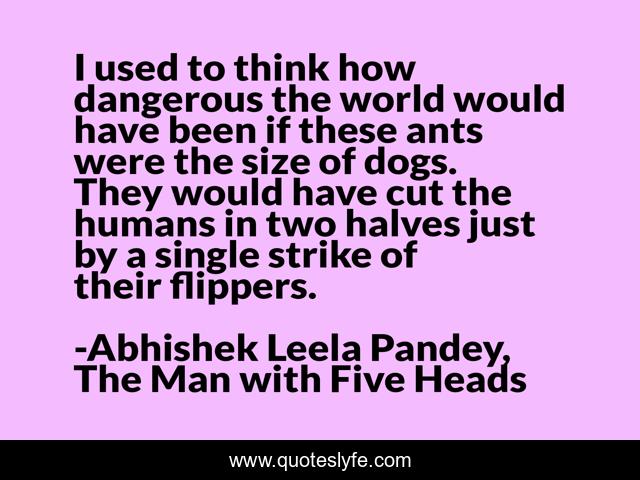 I used to think how dangerous the world would have been if these ants were the size of dogs. They would have cut the humans in two halves just by a single strike of their flippers.