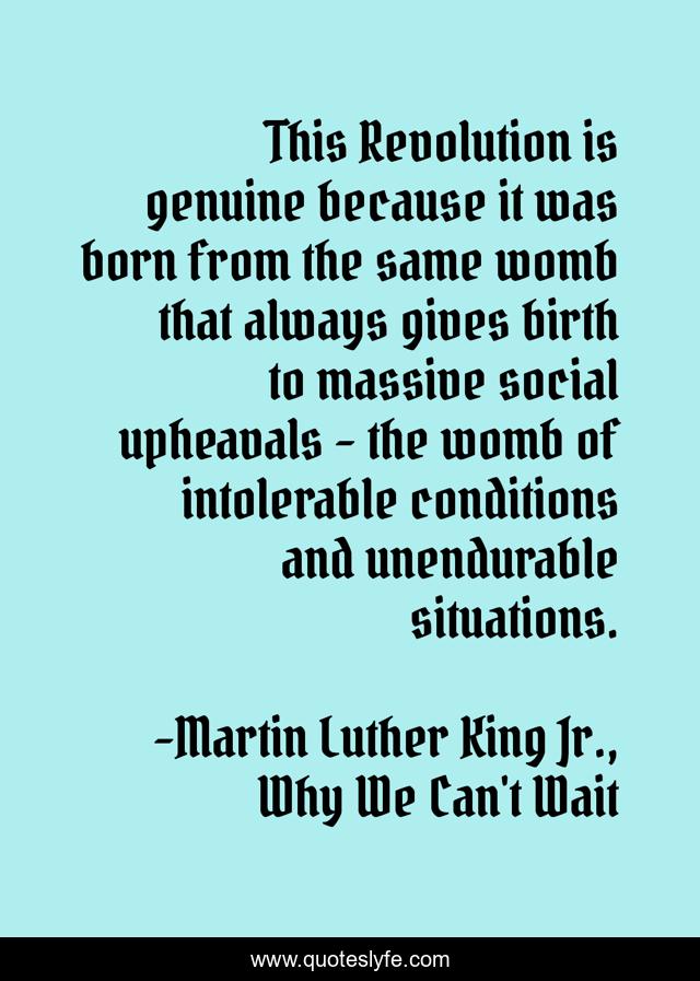 This Revolution is genuine because it was born from the same womb that always gives birth to massive social upheavals - the womb of intolerable conditions and unendurable situations.
