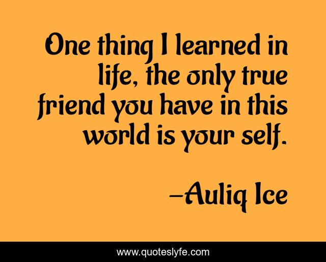 One thing I learned in life, the only true friend you have in this world is your self.