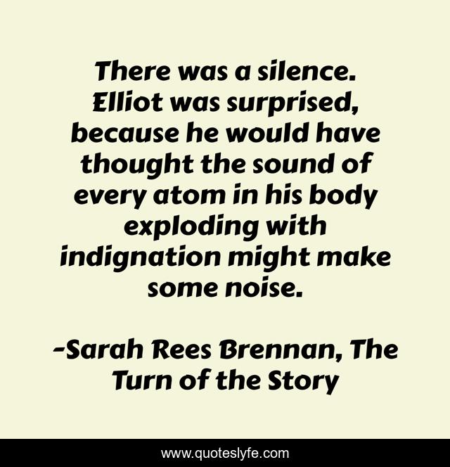 There was a silence. Elliot was surprised, because he would have thought the sound of every atom in his body exploding with indignation might make some noise.