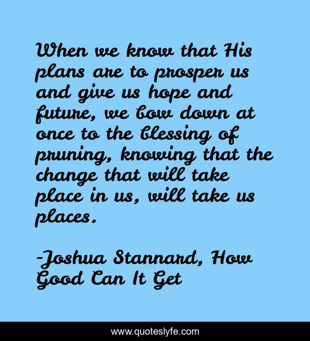 When we know that His plans are to prosper us and give us hope and future, we bow down at once to the blessing of pruning, knowing that the change that will take place in us, will take us places.