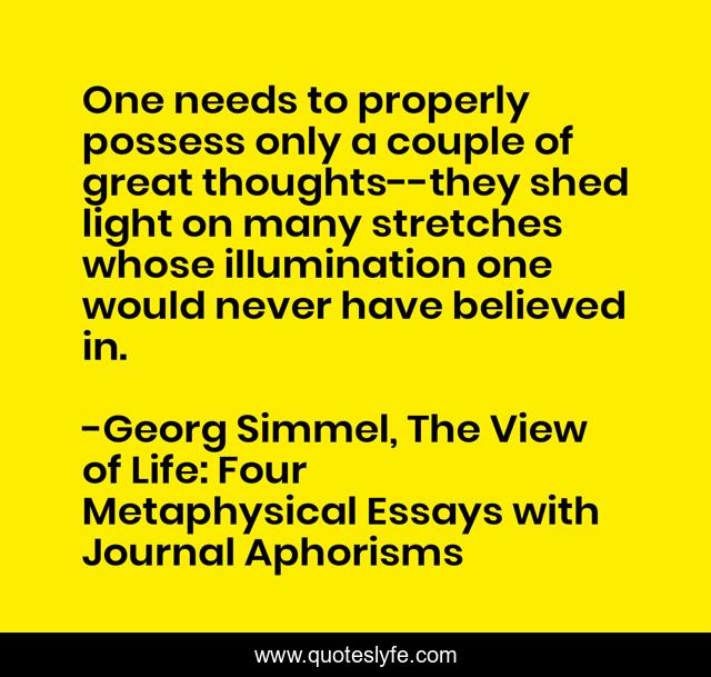 One needs to properly possess only a couple of great thoughts--they shed light on many stretches whose illumination one would never have believed in.