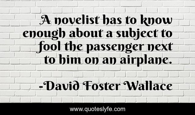 A novelist has to know enough about a subject to fool the passenger next to him on an airplane.