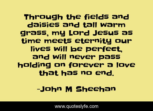 Through the fields and daisies and tall warm grass, my Lord Jesus as time meets eternity our lives will be perfect, and will never pass holding on forever a love that has no end.