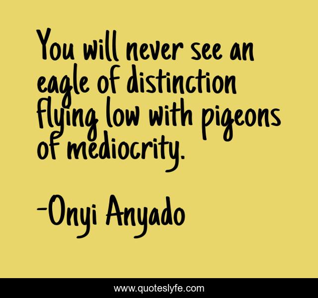 You will never see an eagle of distinction flying low with pigeons of mediocrity.