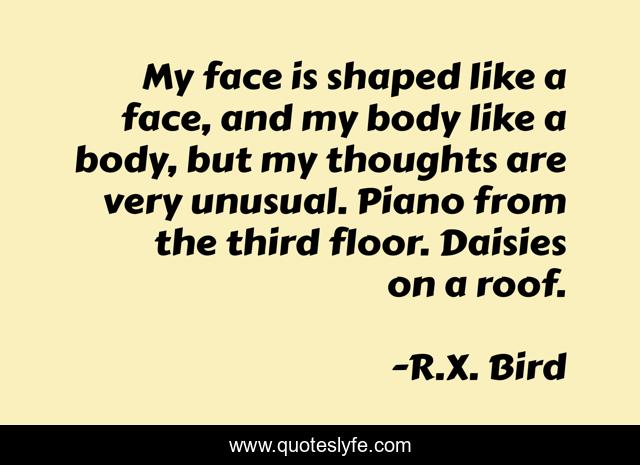 My face is shaped like a face, and my body like a body, but my thoughts are very unusual. Piano from the third floor. Daisies on a roof.