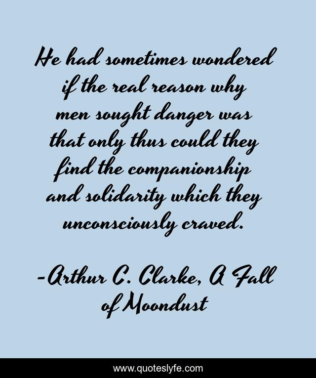 He had sometimes wondered if the real reason why men sought danger was that only thus could they find the companionship and solidarity which they unconsciously craved.