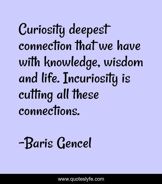 Curiosity deepest connection that we have with knowledge, wisdom and life. Incuriosity is cutting all these connections.