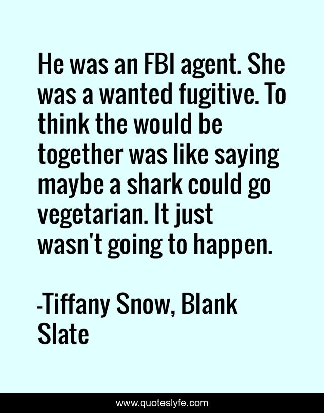 He was an FBI agent. She was a wanted fugitive. To think the would be together was like saying maybe a shark could go vegetarian. It just wasn't going to happen.