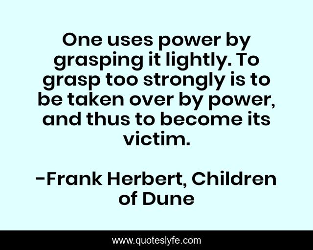 One uses power by grasping it lightly. To grasp too strongly is to be taken over by power, and thus to become its victim.
