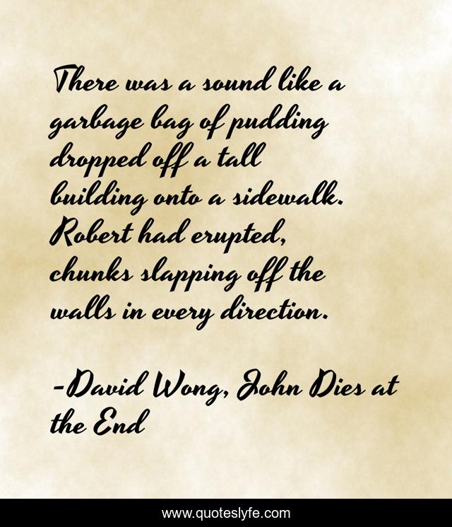 There was a sound like a garbage bag of pudding dropped off a tall building onto a sidewalk. Robert had erupted, chunks slapping off the walls in every direction.