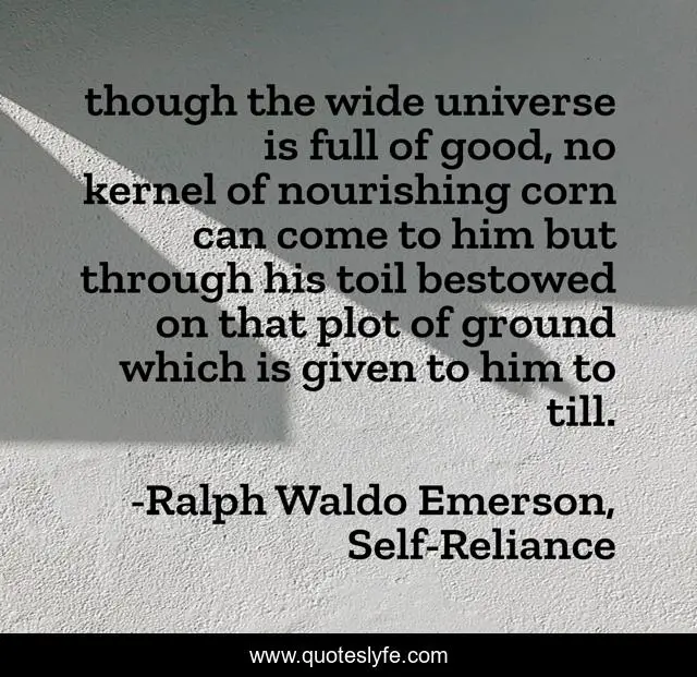 though the wide universe is full of good, no kernel of nourishing corn can come to him but through his toil bestowed on that plot of ground which is given to him to till.