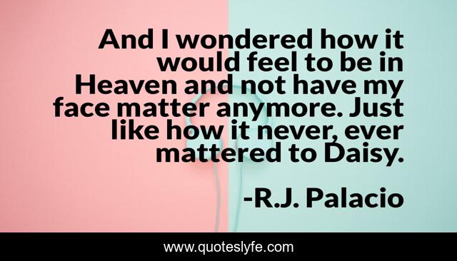 And I wondered how it would feel to be in Heaven and not have my face matter anymore. Just like how it never, ever mattered to Daisy.