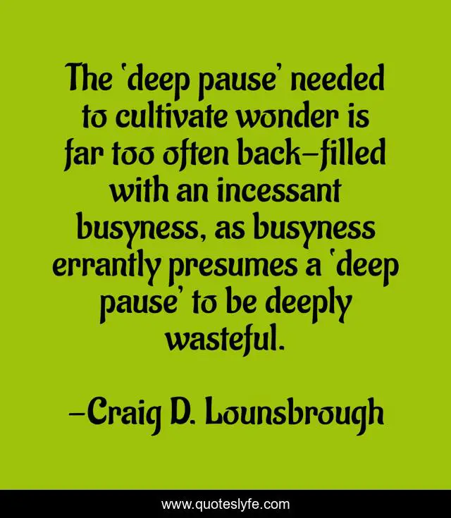 The ‘deep pause’ needed to cultivate wonder is far too often back-filled with an incessant busyness, as busyness errantly presumes a ‘deep pause’ to be deeply wasteful.
