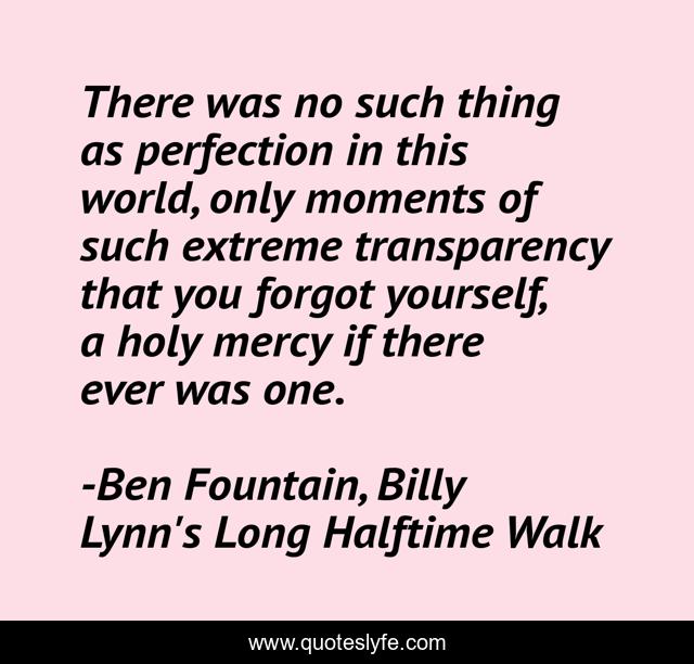 There was no such thing as perfection in this world, only moments of such extreme transparency that you forgot yourself, a holy mercy if there ever was one.