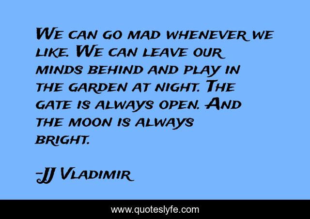 We can go mad whenever we like. We can leave our minds behind and play in the garden at night. The gate is always open. And the moon is always bright.