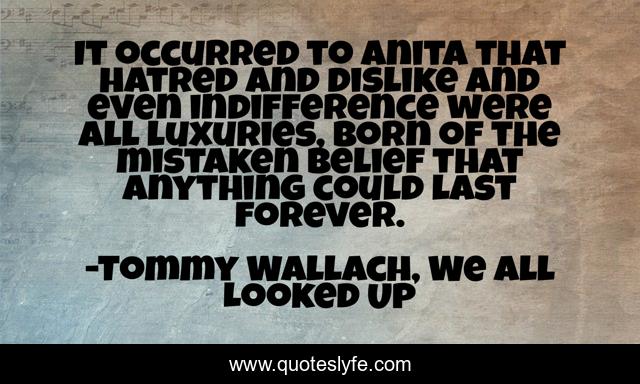 It occurred to Anita that hatred and dislike and even indifference were all luxuries, born of the mistaken belief that anything could last forever.