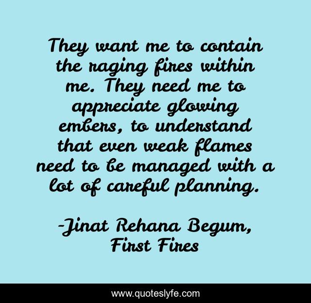 They want me to contain the raging fires within me. They need me to appreciate glowing embers, to understand that even weak flames need to be managed with a lot of careful planning.