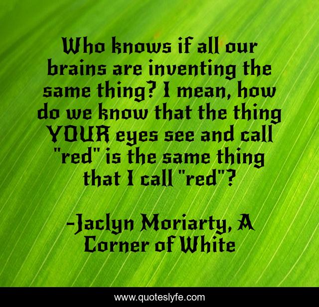 Who knows if all our brains are inventing the same thing? I mean, how do we know that the thing YOUR eyes see and call 