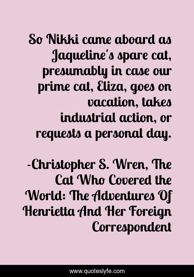 So Nikki came aboard as Jaqueline's spare cat, presumably in case our prime cat, Eliza, goes on vacation, takes industrial action, or requests a personal day.