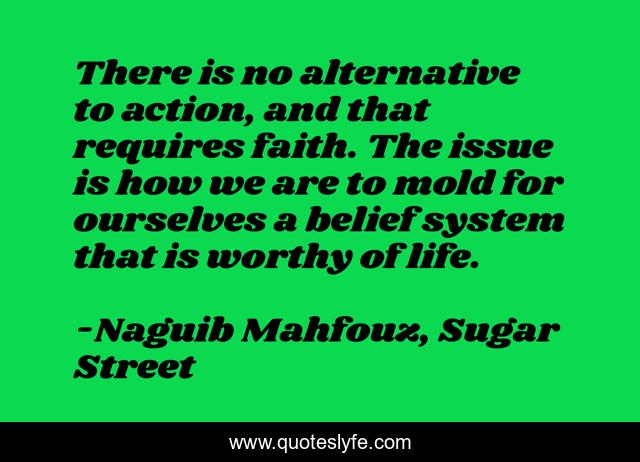 There is no alternative to action, and that requires faith. The issue is how we are to mold for ourselves a belief system that is worthy of life.