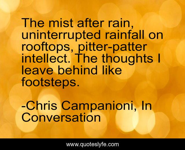 The mist after rain, uninterrupted rainfall on rooftops, pitter-patter intellect. The thoughts I leave behind like footsteps.