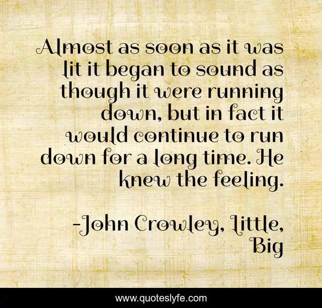 Almost as soon as it was lit it began to sound as though it were running down, but in fact it would continue to run down for a long time. He knew the feeling.