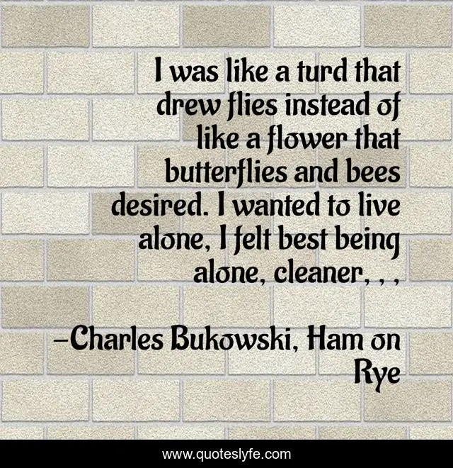 I was like a turd that drew flies instead of like a flower that butterflies and bees desired. I wanted to live alone, I felt best being alone, cleaner, , , 