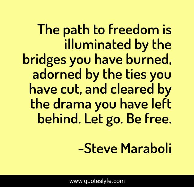 The path to freedom is illuminated by the bridges you have burned, adorned by the ties you have cut, and cleared by the drama you have left behind. Let go. Be free.