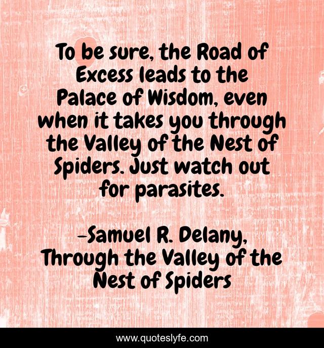 To be sure, the Road of Excess leads to the Palace of Wisdom, even when it takes you through the Valley of the Nest of Spiders. Just watch out for parasites.
