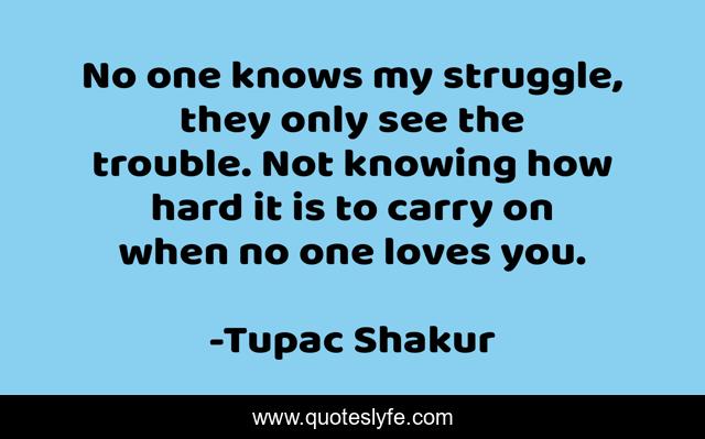 No one knows my struggle, they only see the trouble. Not knowing how hard it is to carry on when no one loves you.