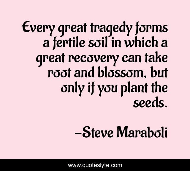 Every great tragedy forms a fertile soil in which a great recovery can take root and blossom, but only if you plant the seeds.