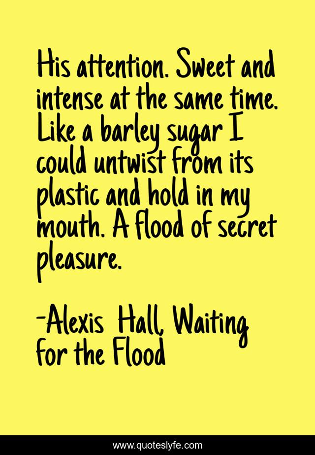 His attention. Sweet and intense at the same time. Like a barley sugar I could untwist from its plastic and hold in my mouth. A flood of secret pleasure.